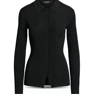 NWT Lauren Ralph Lauren Collared Rib Knit
Cardigan Black
